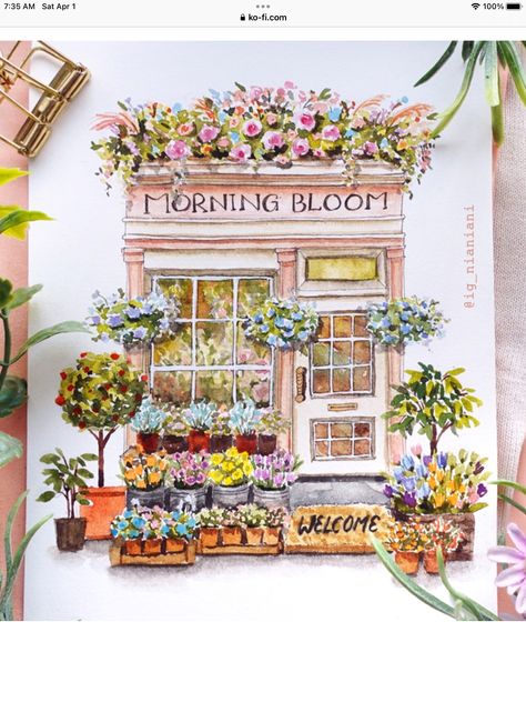 Spring Cottage, Building Illustration, Watercolour Inspiration, Architecture Drawing Art, Yt Channel, Building Art, Book Art Diy, Coloring Book Art, Urban Sketching