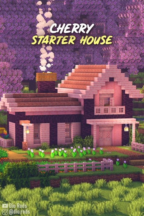 Blossom Biome House, Cherry Blossom Starter Base Minecraft, Cherry Wood Starter House Minecraft, Cherry Forest House Minecraft, Cherry Starter House Minecraft, Cherry Plank House Minecraft, Cherry Blossom Biome House, Cherry Log House Minecraft, Cherry Blossom Starter House Minecraft