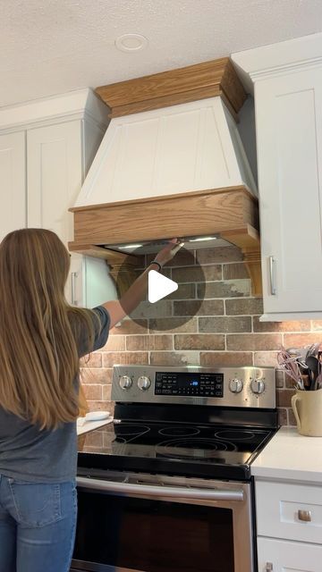 Woodshop Diaries | Shara on Instagram: "I saved almost a thousand bucks making this custom range hood cover for my mom 🙌 I had no idea how expensive these range hood covers were until my parents remodeled their kitchen. Mom couldn’t find exactly what she was looking for and those that came close were PRICEY 🥴 So I built one instead. I’ve never built a range hood before and it was a learning experience, but all in all, not a bad project! If you’re looking for an instant upgrade to your kitchen check out how to build a custom range hood in my latest post and video on woodshopdiaries.com 🔨 #kitchenrenovation #rangehood #diyhome #kitchendiy #diyrangehood" Stove Overhead Range Hoods, Diy Kitchen Hood Cover, Hood Ranges Kitchen, Hood Vents Kitchen Wood, Kitchen Exhaust Hood Ideas, Range Hood Covers, Wooden Vent Hood, Diy Range Hood Cover, Hoods Over Stoves