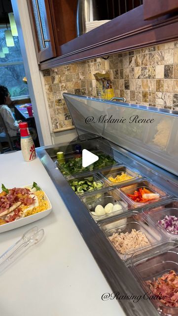 Melanie C. on Instagram: "Salad prep for the week. To be clear, before we bought the stand-alone salad bar, we had a “salad bar” in our main fridge. It was a drawer in the fridge that contained everything one needed to put a quick salad, sandwich, wrap, ect. together. Same concept. Check my Amazon Store Front (link in bio!) for some options that may work for your family, no matter how large or small! 🥗" Small Salad Bar Ideas, Ruby Tuesday Salad Bar, Salad Bar In Kitchen, Salad Bar Fridge Drawer, Salad Bar Kitchen Design, Home Salad Bar Storage, Built In Salad Bar At Home, In Home Salad Bar, At Home Salad Bar In Fridge