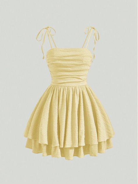 SHEIN MOD Women's One Shoulder Knot Pleated Dress | SHEIN USA Sweetheart Top Dress, Yellow Grad Dresses Short, Freshman Hoco Dresses 2024, Yellow Flowy Mini Dress, Yellow Dress Simple, School Dance Dresses 7th, Yellow Aesthetic Clothes, Light Yellow Outfit, Yellow Cute Dress