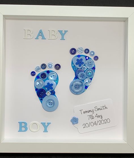 New Born Baby Room Decorating Ideas, Baby Boy Gifts To Make, Handmade Baby Boy Gifts, Baby Boxes Decorations, Baby Frame Ideas, Baby Boy Diy Gifts, Diy Baby Boy Gifts, Box Frame Ideas