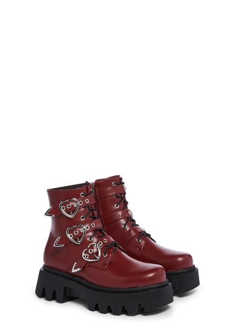 Dark Red Boots, Red Platform Boots, Combat Boots Platform, Suppressed Emotions, Red And Black Shoes, Red Goth, Digital Wardrobe, Alt Clothing, Boot Chains