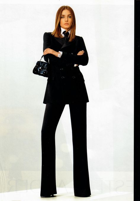 Female Suits Prom Women Tuxedo, Ralph Lauren Photoshoot, Power Dressing Women, Old Ralph Lauren, Full Black Outfit, Ralph Lauren Womens Clothing, Ralph Lauren Suits, Woman In Suit, Clothing Business