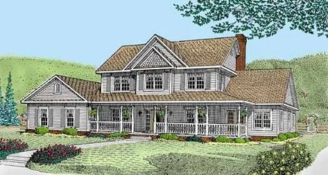 Country House Plan - 6 Bedrooms, 3 Bath, 2750 Sq Ft Plan 13-143 Country Victorian Homes, Victorian House Plan, Victorian Style House, Monster House Plans, Farmhouse Style House Plans, Country Style House Plans, Country House Plan, Wrap Around Porch, Country Bedroom