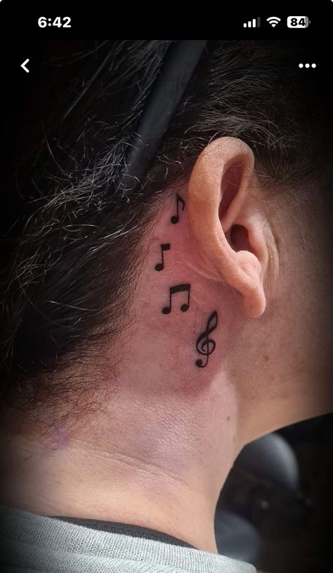 Music Notes Tattoo Behind Ear, Tattoo Of Music, Music Note Tattoo Behind Ear, Notes Tattoo, Haikyuu Ushijima, Tatto Boys, Behind The Ear Tattoo, Behind Ear Tattoos, Music Notes Tattoo