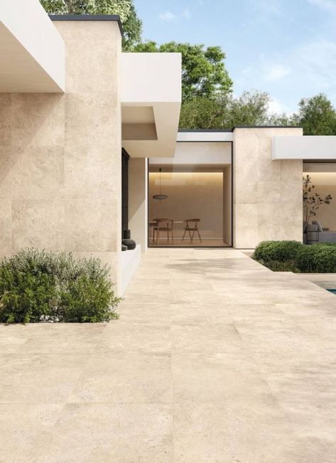 External Wall Tiles, Travertine Patio, Modern Floor Tiles, Travertine Floor Tile, Travertine Outdoor, Exterior Tiles, Contemporary House Exterior, Travertine Floors, Wood Effect Tiles