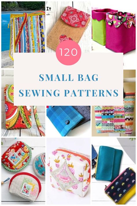 Small bag sewing patterns and projects. All of these cute little bag sewing patterns are ideal for sewing with scraps, smaller pieces of fabric or fat quarters. There are totes, clutch bags, wallets, purses, storage ideas to sew and more quick and easy bag sewing patterns that beginners can enjoy, all using smaller scraps of fabric. SewModernBags Small Fabric Bags Diy, Mini Bag Patterns To Sew, Simple Small Bags To Sew, Scrapbuster Sewing Projects, Purse Sewing Patterns Free Simple, Small Bags To Sew Free Pattern, Free Purse Patterns To Sew How To Make, How To Make Purses And Bags Ideas, Pattern For Small Bag