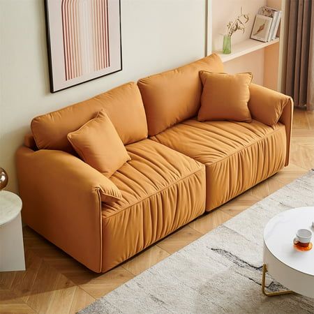 The frame of 2-seater Upholstered sofa is super reliable and solid. The internal frame of large deep seat Loveseat is made of wood, which could be enough to withstand daily uses. The couch legs are made of solid wood, the load-bearing capacity can be as high as 500 KG/1100LBS.With clean lines and no extra decoration, rolled armrest and backrest, which shows the mid-century modern style of sofa. According to the ergonomic design, you can enjoy comfort while watching TV or resting. The Tufted Sleeper Futon for living room is made of high-tech nano fabrics, which have the appearance of leather texture, and super durable, breathable, soft. High-density memory foam cushions create a plush and supportive base and back for you to lounge all night and entertain all day without discomfort. The sofa Comfy 2 Seater Sofa, Walmart Couches, Love Seat Sofa Small Spaces, Couch Small Apartment, 70s Couch, Cozy Loveseat, Mid Century Couch, Deep Seat Sofa, Latest Sofa Designs