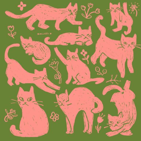 A Bunch Of Cats, Bunch Of Cats, Cat Instagram, Cat Doodle, Cat Illustration, Funky Art, Cute Illustration, Animal Illustration, Art Classes