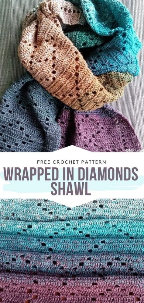 Crochet Ombre Scarf, Ombre Yarn Crochet Patterns, Free Crochet Wrap Patterns, Crochet Shawl Pattern Free Easy Simple, Easy Crochet Shawl For Beginners, Crochet Wrap Pattern Free, Crochet Wraps, Crocheted Scarves, Crochet Shawl Free