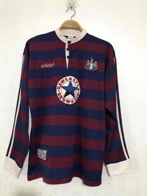 Newcastle 95/96 Away Long Sleeve Retro Soccer Jersey Retro Soccer Jersey, Retro Soccer, Classic Football Shirts, Classic Football, Newcastle United, Soccer Jersey, Newcastle, Football Shirts, Long Sleeve Tshirt Men