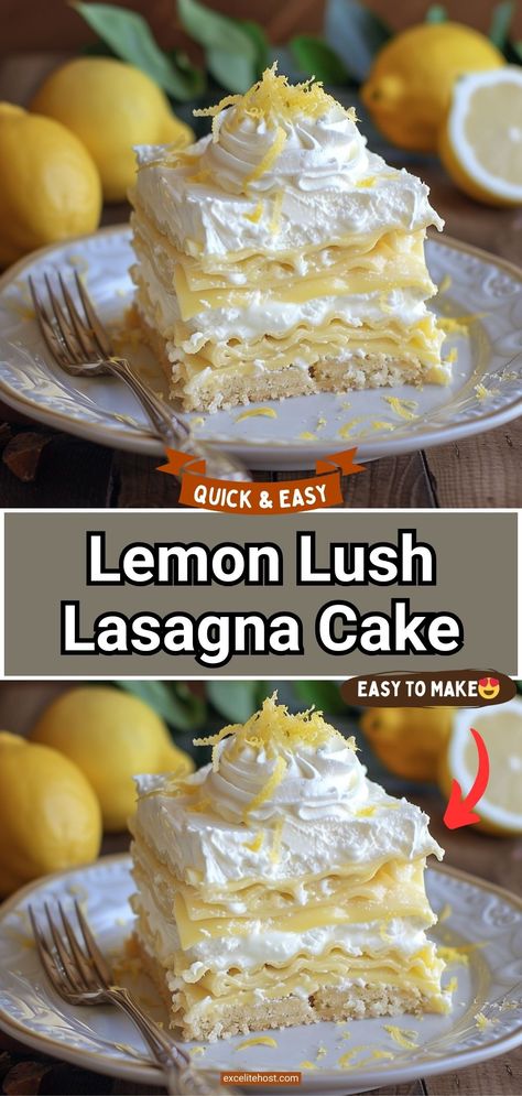 Ingredients: For the Crust: 1 cup flour 1/2 cup Lemon Lasagna Dessert, Lush Dessert Recipes, Lemon Lush Dessert Recipe, Lasagna Cake, Best Lemon Cake Recipe, Lemon Lasagna, Gelatin Desserts, Lasagna Dessert, Lemon Lush Dessert