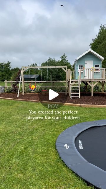 Erica Scahill | Interiors & Lifestyle on Instagram: "We ❤️ our play area Used everyday, safe, pretty & so functional…  Play area 10 metre x 5.5 metres Tree house @backyard_playhouse  Trampoline @bergtoys   #kidsplay #treehouse #kidsgarden #playarea #irishhomes #selfbuildireland #explore #trampoline #playtime #familylife" Functional Play, Playground Backyard, Play Area Backyard, Backyard Playhouse, House Backyard, Backyard Play, Backyard Playground, Outdoor Playground, Partridge