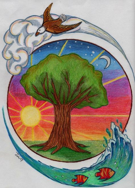 four elements of nature | Nature's Four Elements by jujubeeze on deviantART Drawing Related To Earth, 4 Elements Drawing, 5 Elements Of Nature Art, Elemental Cats, Lettering Titulo, Four Elements Art, 5 Elements Of Nature, Easy Nature Drawings, 7 Elements Of Art