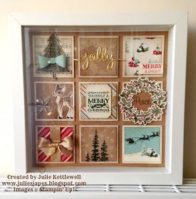 Christmas Collage Frame Christmas Shadow Box Ideas, Frames Pictures, Shadow Box Ideas, Box Frame Art, Sampler Box, Christmas Shadow Boxes, Collage Frame, Christmas Collage, Stampin Up Project