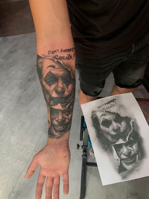 Joker Ideas Tattoo, Joker Forearm Tattoo Design, Cute Joker Tattoo, Joker Smile Hand Tattoo For Women, Dont Forget To Smile Joker Tattoo, Joker Tattoo Men, Joker Sleeve Tattoo Ideas, Joker Tattoo On Hand, Joker Tattoo For Men