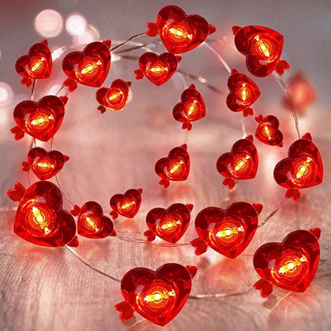 Red Themed Room, Heart String Lights, Outdoor Tree Lighting, Cupid Heart, Lights Decorations, Led Fairy String Lights, Copper Wire Lights, Romantic Birthday, Battery String Lights