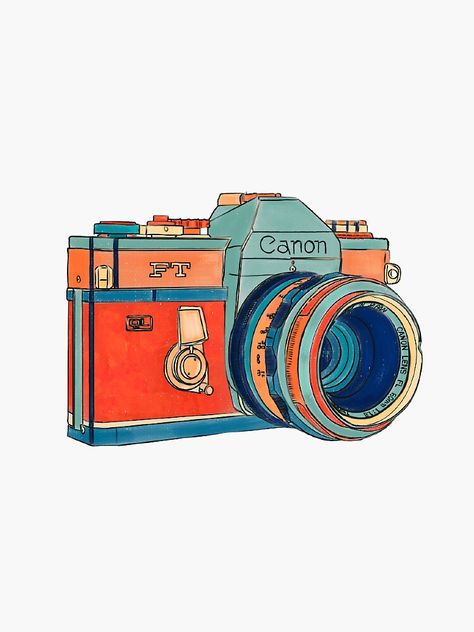 "Vintage Camera" Sticker by Hannahdouglas00 | Redbubble Retro Camera Drawing, Retro Camera Illustration, Rotary Phone Illustration, Vintage Camera Illustration, Camara Drawings, Photography Illustration Camera, Photo Illustration Photography, Camera Art Illustration, Camera Aesthetic Drawing