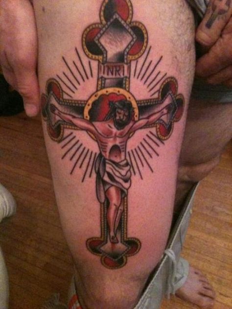 Traditional Tattoo Cross, Tattoo Designs Cross, Cross Tattoos Designs, Crucifix Tattoo, Christus Tattoo, Traditional Tattoo Old School, Christ Tattoo, Cross Tattoos, Cross Tattoo Designs