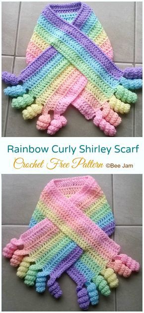 Rainbow Curly Shirley Scarf Crochet Free Pattern - Kids #Scarf; Free #Crochet; Patterns Crochet Poncho Kids, Crochet Kids Scarf, Childrens Scarf, Simple Scarf Crochet Pattern, Poncho Au Crochet, Crochet Scarf Pattern, Crochet Scarf Pattern Free, Confection Au Crochet, Crochet Scarfs