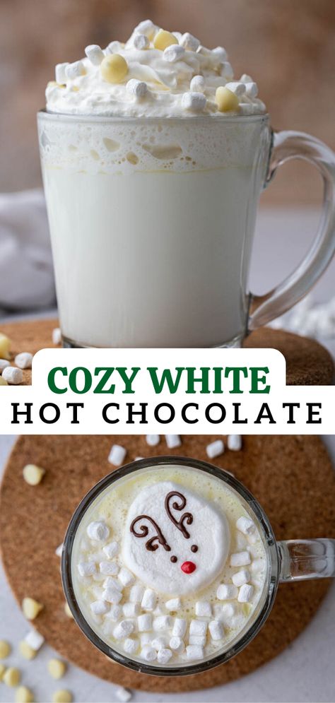 White Hot Chocolate Mix Recipe, Easy Hot Cocoa Recipe, Easy Hot Cocoa, Hot Chocolate Cookie Recipes, Creamy Hot Chocolate Recipe, White Chocolate Bars, Cozy Hot Drinks, Winter Drink Recipes, White Hot Chocolate Recipe