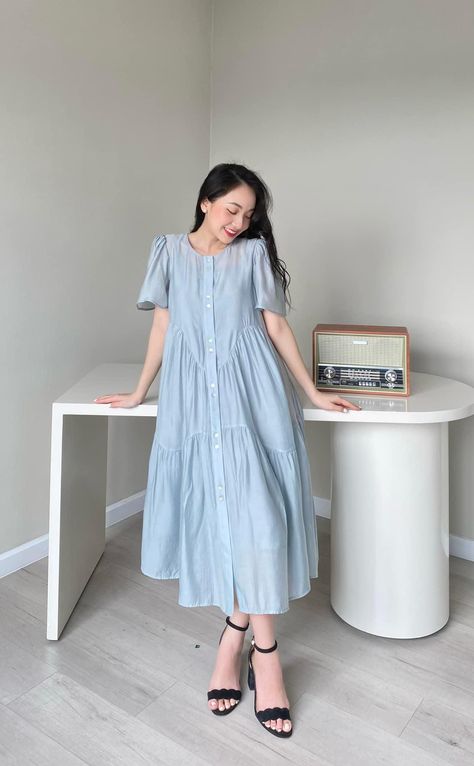 Home Dress Women Simple, Gaun Koktail, Cotton Dresses Online, Cute Maternity Dresses, Dress Korea, Simple Frocks, Mode Turban, Stylish Short Dresses, Desi Fashion Casual