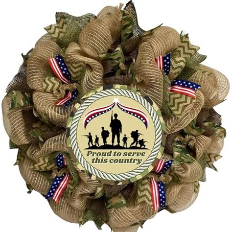 Miliary Soldier Appreciation Wreath Proud to Serve This Country Army Green and Camouflage Handmade Deco Mesh 24 inch and 28 inch Army Wreath, Military Soldier, Green Chevron, Military Appreciation, Military Soldiers, Wreaths And Garlands, Eagle Logo, Burlap Ribbon, Chevron Design