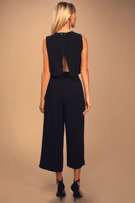 Fall Rehearsal Dinner Outfit Guest, Cruise Dinner Outfit Formal, Spa Clothes, Casual Black Jumpsuit, Reunion Outfit, Black Backless Jumpsuits, Cocktail Jumpsuit, Midi Jumpsuit, Jumpsuit For Wedding Guest