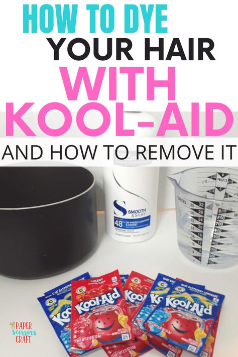 Color Hair With Koolaid, Koolaid Hair Dye How To, Cool Aid Hair Dye, Natural Ways To Dye Hair, How To Temporarily Dye Your Hair, Temporary Hair Dye For Kids, How To Dye Hair With Koolaid, Dye Hair With Koolaid, Temporary Hair Dye Ideas