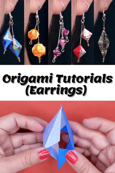 💚Learn how to fold and make Origami Earrings step by step following our Origami Tutorials 💚 #diyandcraft #origami #origamiturorial #origamijewelry #origamiearrings #origamiinstructions #origamihowto #origamischool Origami Jewelry Diy, Origami Paper Jewelry, Origami Jewelry Tutorial, Origami Earrings Tutorial, Origami Earrings Diy, Beaded Earrings Tutorials Step By Step, Paper Earrings How To Make, Origami Jewelry Box, Paper Flower Projects