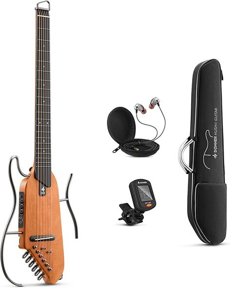 Amazon.com: Donner HUSH-I Guitar For Travel - Portable Ultra-Light and Quiet Performance Headless Acoustic-Electric Guitar, Mahogany Body with Removable Frames, Gig Bag, and Accessories : Musical Instruments Traveler Guitar, Travel Guitar, Types Of Guitar, Guitar Pickups, Acoustic Electric Guitar, Guitar Amp, Percussion, Hush Hush, Ukulele