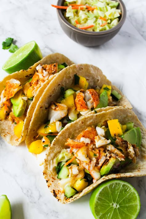 Mango Salsa Tacos, Cod Fish Tacos, Tacos Recipes, Easy Fish Tacos, Recipes Fish, Meal Inspiration, Fish Taco, Ww Freestyle, Fish Tacos Recipe