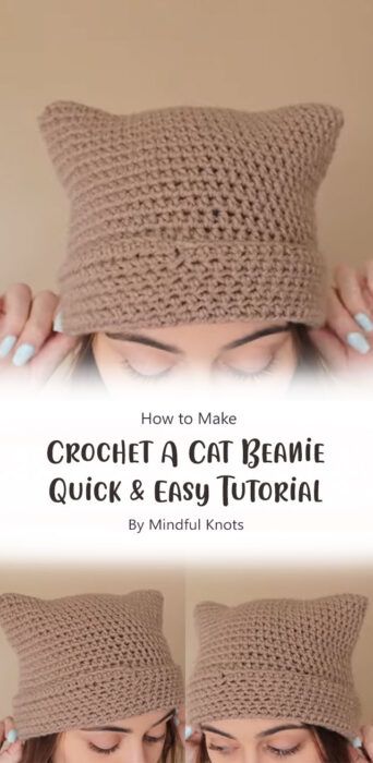 Cute Hat with Cat Ear Free Crochet Pattern & Tutorial Ideas - Carolinamontoni.com Kitty Ear Beanie Crochet, Free Crochet Cat Ear Hat Patterns, Crochet Hat Cat Ears Pattern, Crochet Hat With Cat Ears Free Pattern, How To Crochet A Cat Ear Beanie, Crochet Hat Ideas Free Pattern, Crochet Hat Easy Pattern, Cat Ears Beanie Crochet Pattern, Kitten Hat Crochet