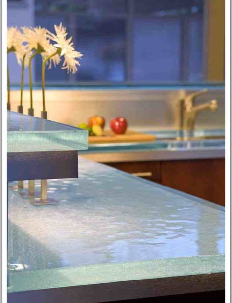 Countertop idea Popular Kitchen Countertops, Glass Kitchen Countertops, Glass Countertops, Casa Country, Countertop Design, Eco Friendly Kitchen, Popular Kitchens, Glass Kitchen, Stylish Kitchen