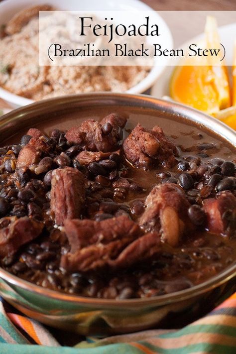 Brazilian Feijoada, Feijoada Recipe, Black Bean Stew, Brazil Food, Brazilian Dishes, South American Recipes, Brazilian Recipes, Pork Stew, Cassava Flour