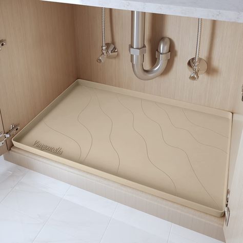 Premium Under Sink Mats | Extra Thick Non-Slip Silicone Under Sink Liner Drip Tray, Raised Edge Under Sink Cabinet Mat,Prevent Drips, Leaks, Spills,Beige Under Sink Mat, Under Kitchen Sink, Kitchen Sink Cabinet, Under Kitchen Sink Organization, Sink Tray, Under Sink Cabinet, Sink Mats, Under Sink Organization, Sink Organizer