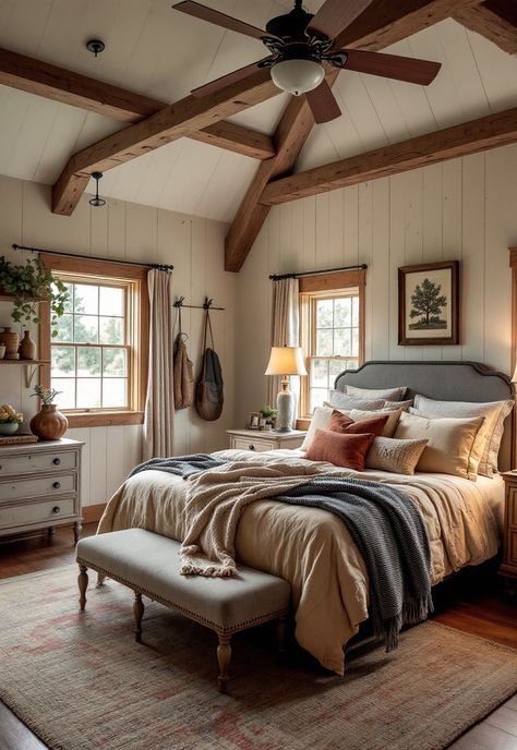 Barndominium Interior Ideas Barn Bedroom Ideas, Barndominium Bedroom, Barndominium Inspiration, Post And Beam Farmhouse, Barndominium Decor, Homey Bedroom, Barndominium Interior Ideas, Layered Textiles, Barn Bedroom