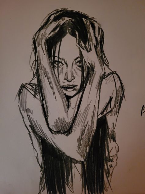 Screaming Sketch Faces, Scared Woman Drawing, Self Esteem Drawings, Distorted Body Image, Drawings With Dark Meanings, Body Disphorphia Drawing, Scared Emotion Drawing, Creepy Woman Drawing, Drawings Of Feelings