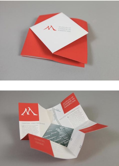 Folded Brochure Design Inspiration, Brochure Design 4 Folds, Flyer Folding Design, Creative Brochure Folds, Folded Poster Design, Folded Brochure Design, Origami Brochure, Museum Brochure Design, Folding Brochure