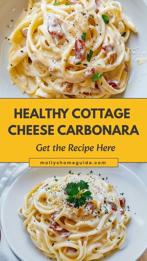 Indulge in a creamy and flavorful twist on a classic pasta dish with this cottage cheese carbonara recipe With the richness of cottage cheese blending perfectly with the savory pancetta and al dente spaghetti every bite is sheer perfection This easytomake and budgetfriendly recipe is ideal for a cozy dinner at home or impressing guests at your next gathering Elevate your cooking game with this delicious cottage cheese carbonara that will leave everyone wanting seconds

Ingredients
12 oun Ww Cottage Cheese Recipes, Cottage Cheese Bowl Recipes, Cottage Cheese Pasta Sauce, Cheese Recipes Dinner, Cottage Cheese Dinner, Cottage Cheese Pasta, Cottage Cheese Recipes Healthy, Wife Duties, Pancetta Recipes