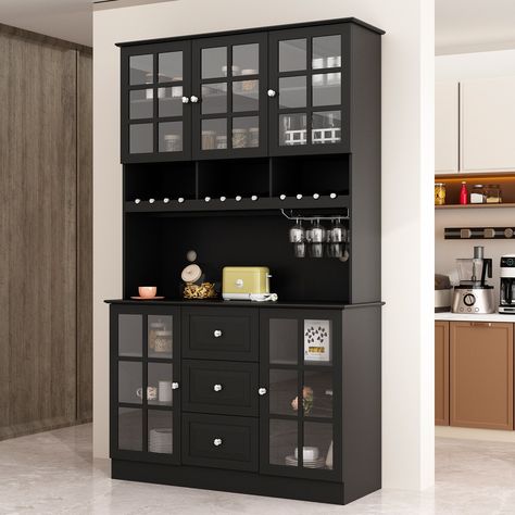 78.9"Large Kitchen Hutch Cabinet Kitchen Pantry Cabinet Bookcase Glass - Bed Bath & Beyond - 36689654 Kitchen Cabinet Glass Doors, Hutch Pantry, Pantry Cabinet Storage, Kitchen Cabinet Glass, Glass Bed, Kitchen Hutch Cabinet, Cabinet Glass Doors, Pantry Furniture, Microwave Shelf