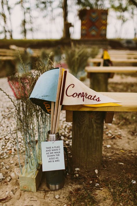 Wes Anderson Wedding, Campground Wedding, Summer Camp Wedding, Diy Wedding Backdrop, Pennant Flags, Unique Furniture Pieces, Baltimore Wedding, Camp Wedding, Farm Tables