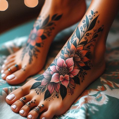 15 Baby Feet Tattoo Ideas to Cherish Precious Moments 1 Foot Leg Tattoos For Women, Wildflower Foot Tattoo, Ankle Cover Up Tattoos For Women, Top Foot Tattoos, Floral Foot Tattoos For Women, Foot Flower Tattoos, Elephant Foot Tattoo, Feet Tattoo Ideas, Top Of Foot Tattoos For Women