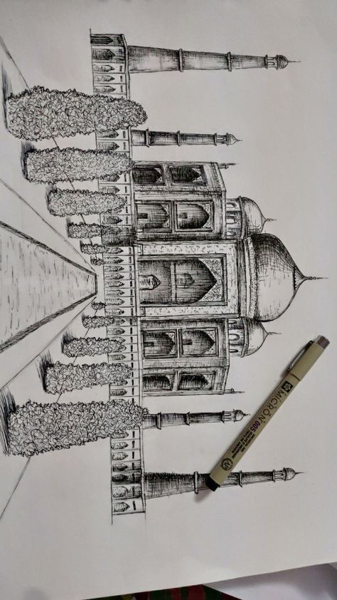 #pencildrawing #sketch #drawing #artist #pencilart #pencil #artwork #sketchbook #sketching #artistsoninstagram Rendering Drawing Sketches, Rendering Architecture Sketches, Pen Rendering Sketches, Micron Rendering, Taj Mahal Sketch Pencil, How To Draw Taj Mahal, Micron Pen Art Sketches Architecture, Pen Sketches Simple, Simple Architecture Drawing