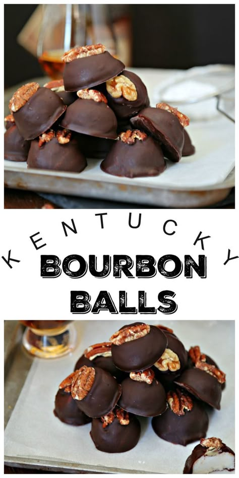 Bourbon Balls. Perfect for the holiday dessert table or gift giving. #bourbon #chocolate #holidayrecipes #holidaygifts #ediblegifts #homemadegifts #bourbonballs #candy #candyrecipes #christmascandy #christmasrecipes How To Make Bourbon, Homemade Holiday Treats, Bourbon Balls, Bourbon Recipes, Dessert Oreo, Treat Table, Holiday Desserts Table, Chocolate Bourbon, Boozy Desserts