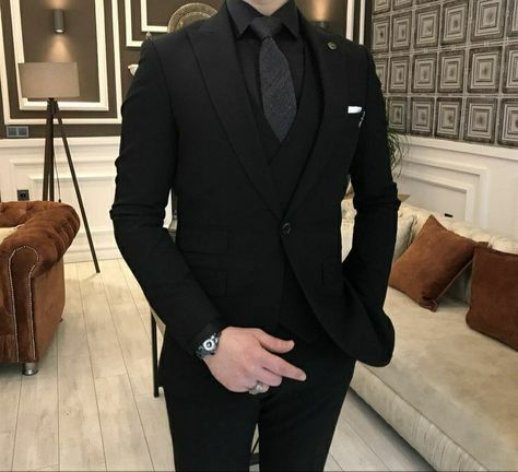 Full Black Suit, All Black Tuxedo, Wedding Suits Men Black, Code Dress, Woolen Suit, All Black Suit, Wedding Kurta, Stylish Mens Suits, Black Outfit Men