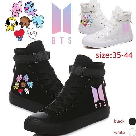 Kpop Shoes, Army Shoes, Bt21 Merch, Bts Hoodie, Bts Clothing, Bts Black And White, Bt 21, Sneakers Comfortable, Hightop Sneakers