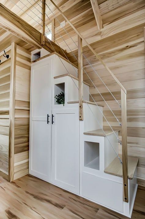 Cowboy House, Tiny House Living Room, Tiny House Stairs, 20ft Container, Loft Stairs, Shed To Tiny House, Tiny House Interior Design, Tiny House Loft, Attic Stairs