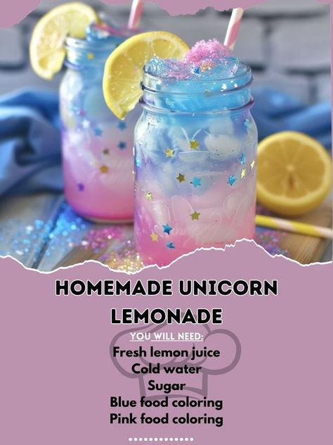 Colorful Mixed Drinks, Unicorn Lemonade Recipe, Unicorn Lemonade, Lemonade Ingredients, Lemonade Business, Unicorn Drink, Wine Mixed Drinks, Blue Lemonade, Italian Cream Soda